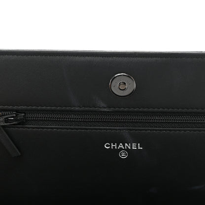 Chanel Calfskin Painted Chevron Embossed Boy Wallet On Chain WOC Black 12 of 15