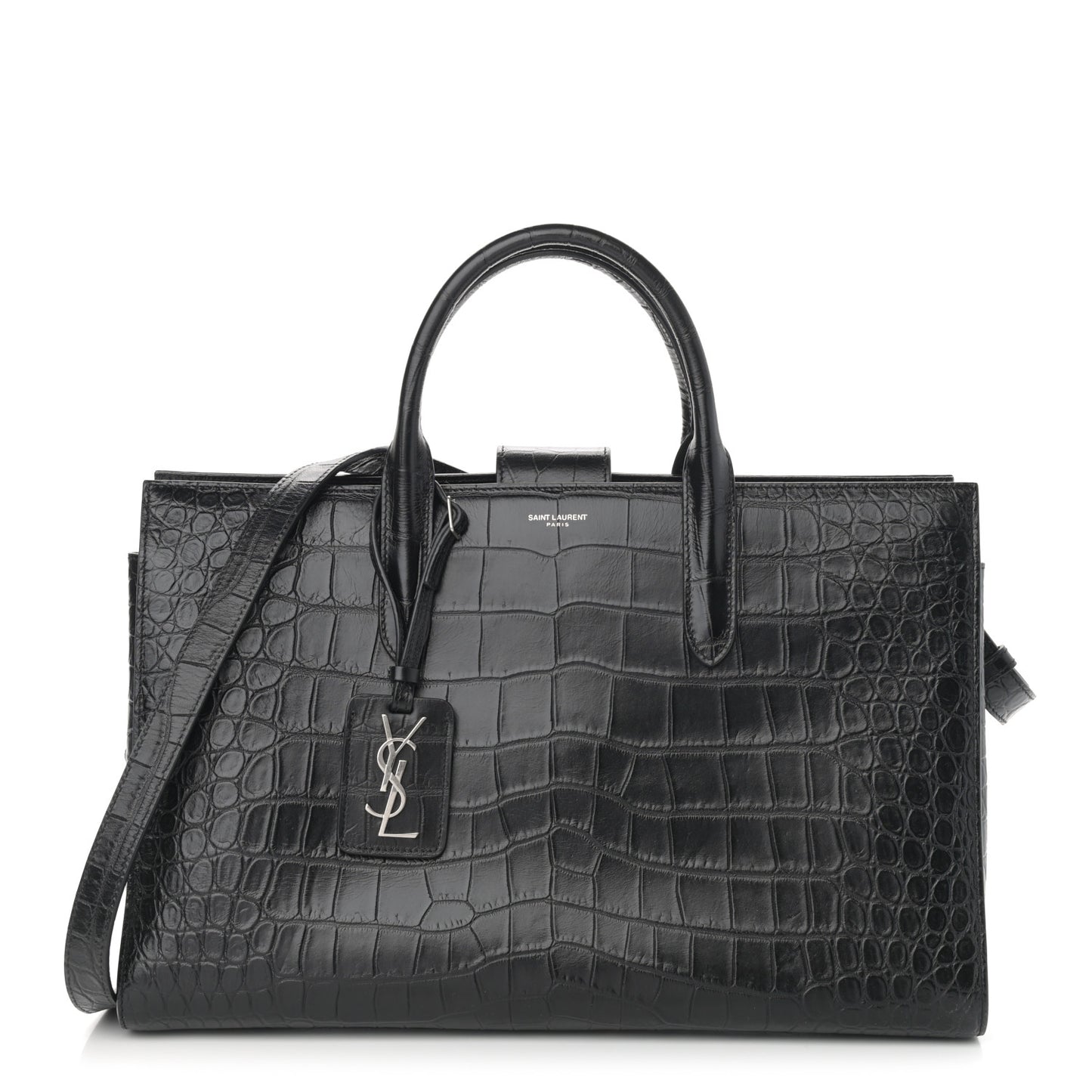 Calfskin Crocodile Embossed Large Jane Tote Bag Black