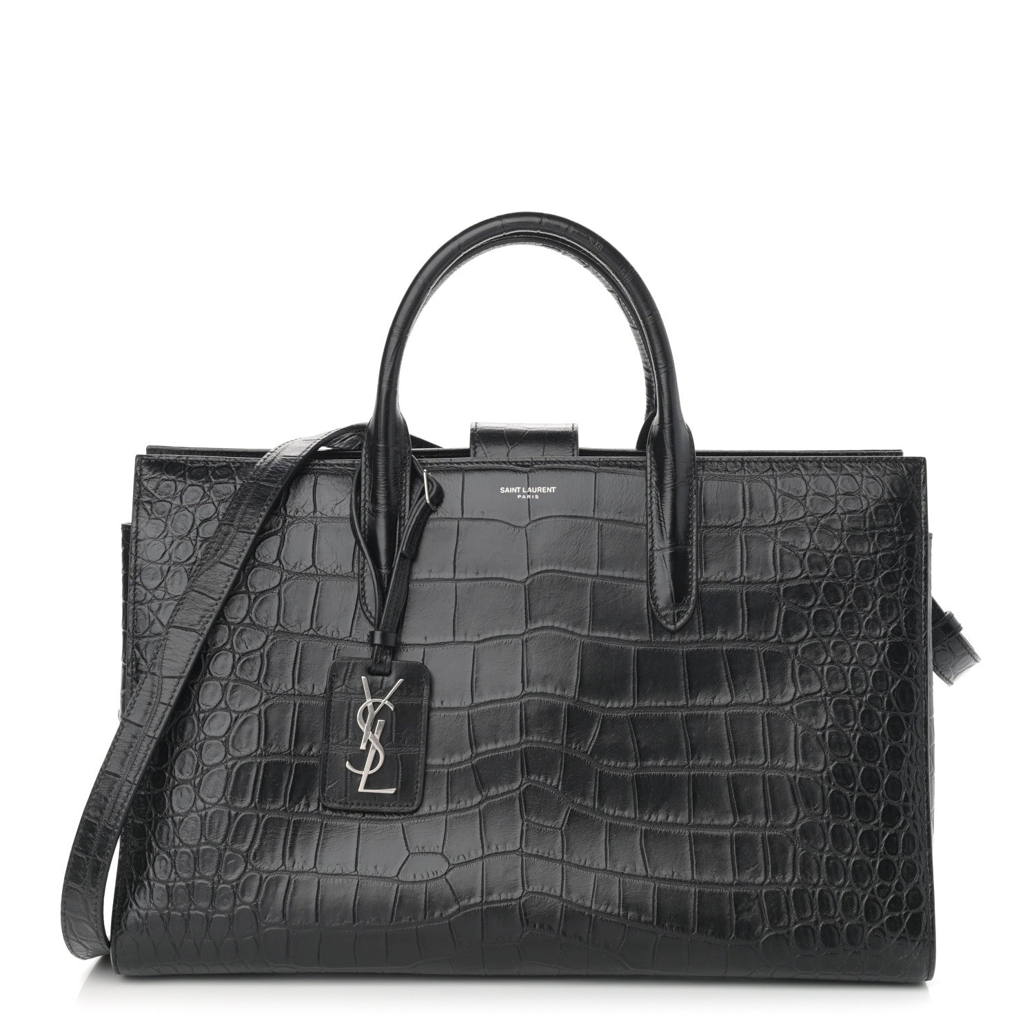 Saint Laurent Calfskin Crocodile Embossed Large Jane Tote Bag Black 1 of 10