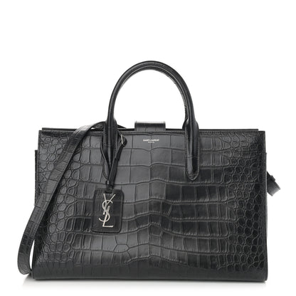 Saint Laurent Calfskin Crocodile Embossed Large Jane Tote Bag Black 1 of 10