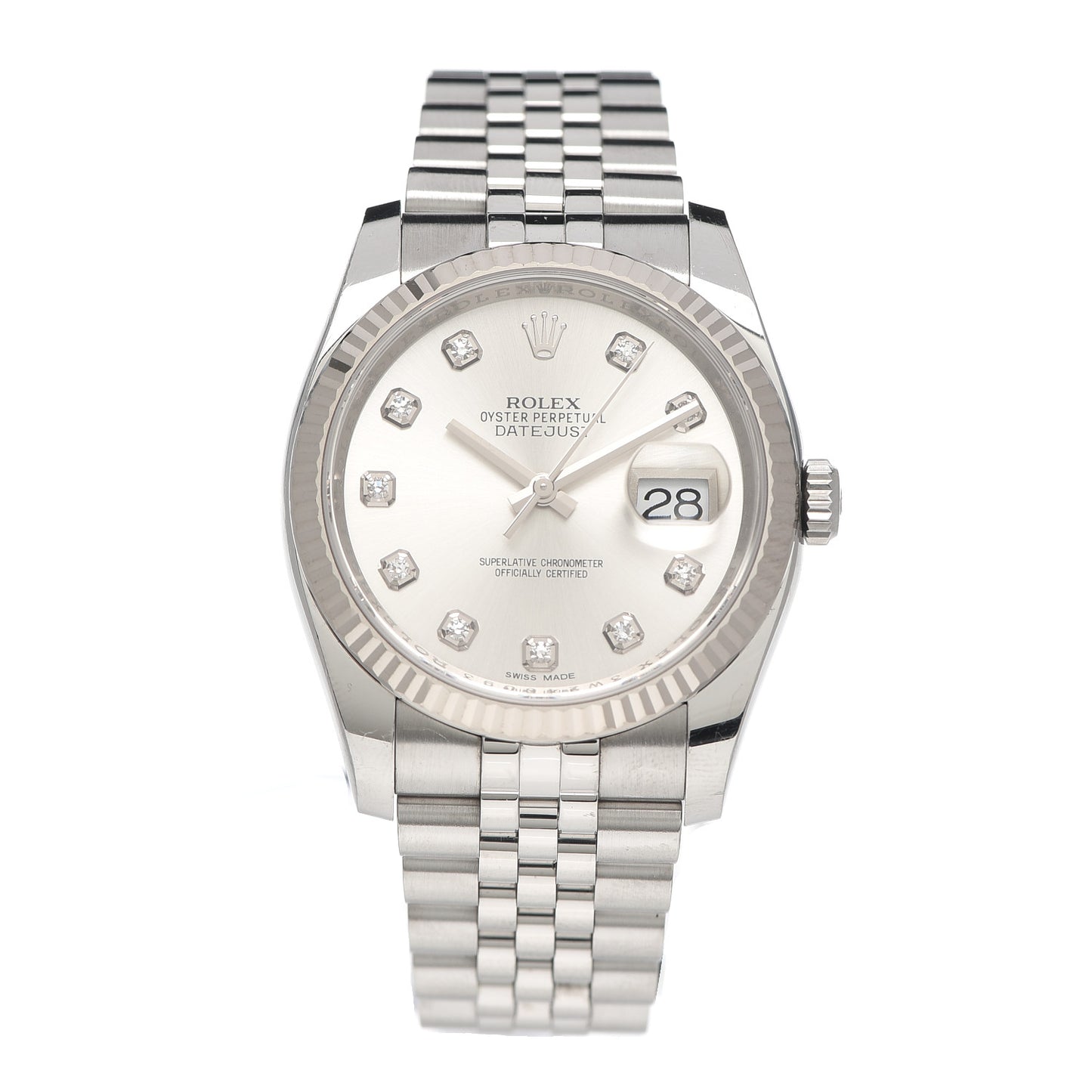 Stainless Steel 18K White Gold Diamond 36mm Oyster Perpetual Datejust Watch Silver 116234