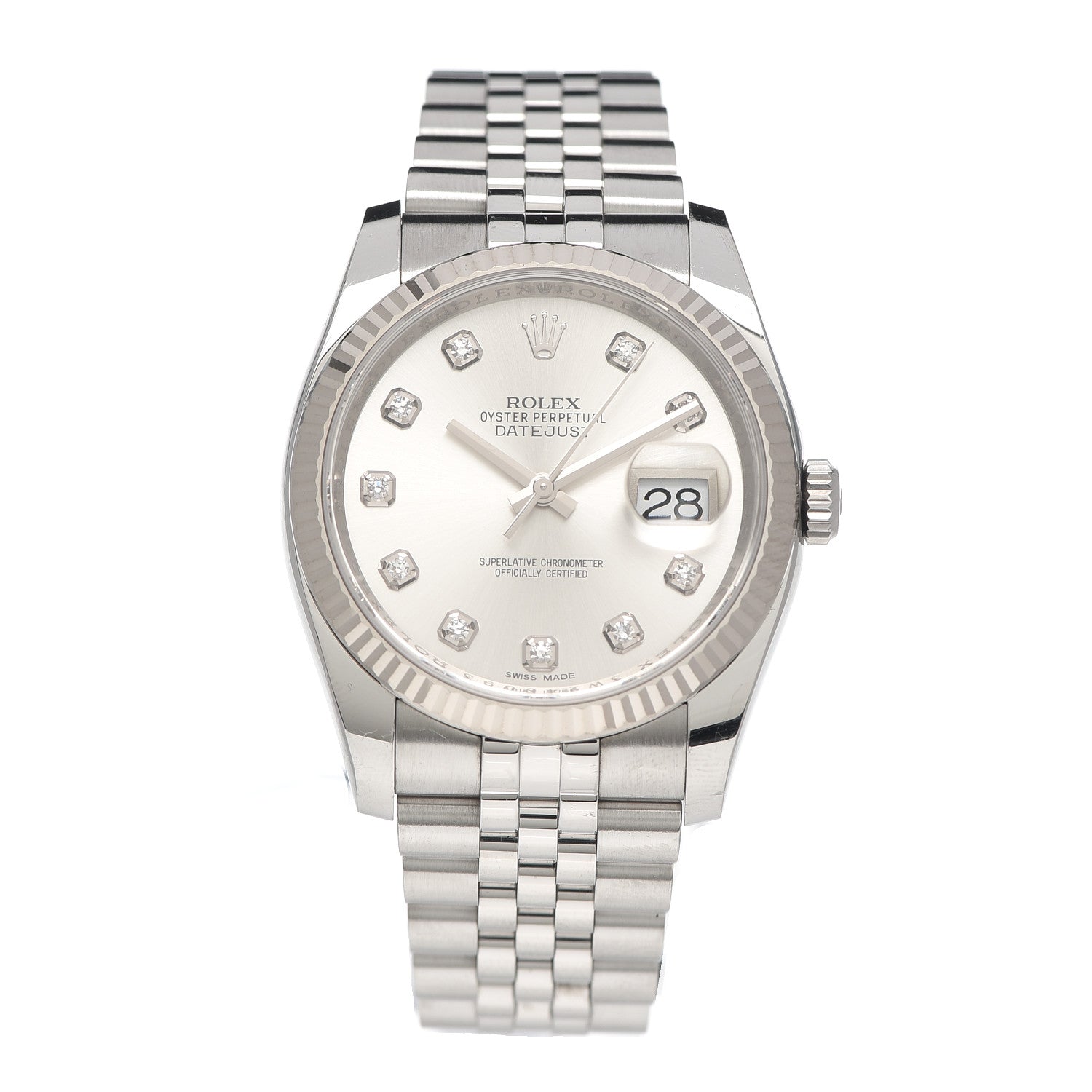 Rolex Stainless Steel 18K White Gold Diamond 36mm Oyster Perpetual Datejust Watch Silver 116234 1 of 6