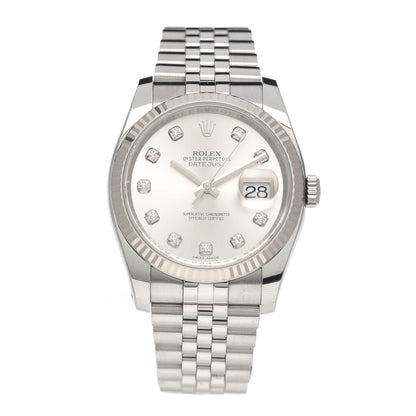 Rolex Stainless Steel 18K White Gold Diamond 36mm Oyster Perpetual Datejust Watch Silver 116234 1 of 6