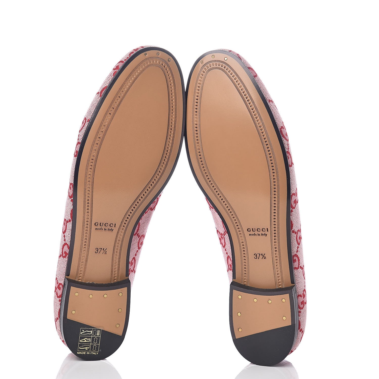 Gucci Canvas GG Monogram Horsebit Womens Jordaan Loafers 37.5 Gardenia Hibiscus Red 7 of 7
