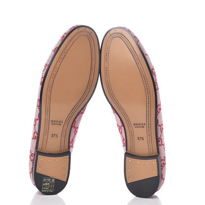 Gucci Canvas GG Monogram Horsebit Womens Jordaan Loafers 37.5 Gardenia Hibiscus Red 7 of 7