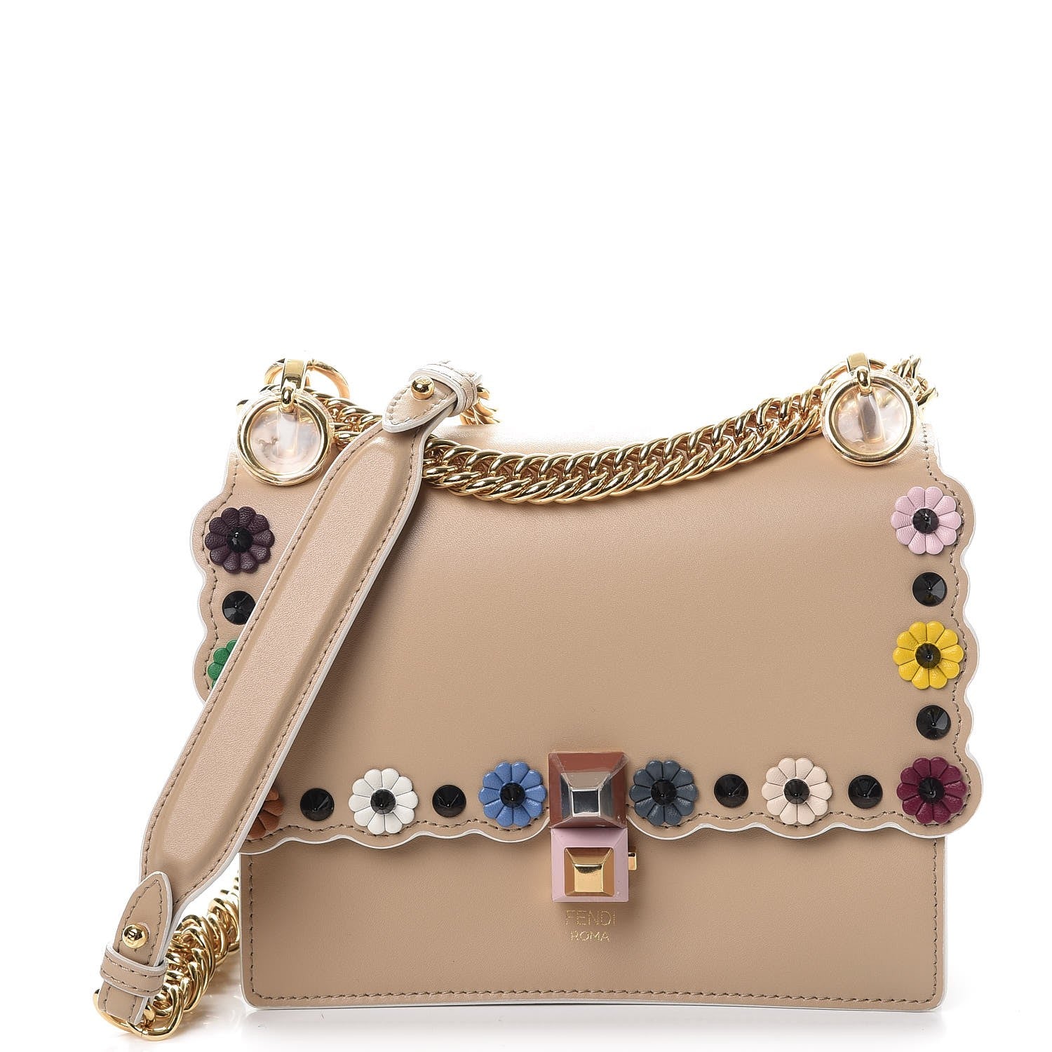 Fendi Calfskin Scalloped Studded Flower Small Kan I Shoulder Bag Amido Multicolor 1 of 7