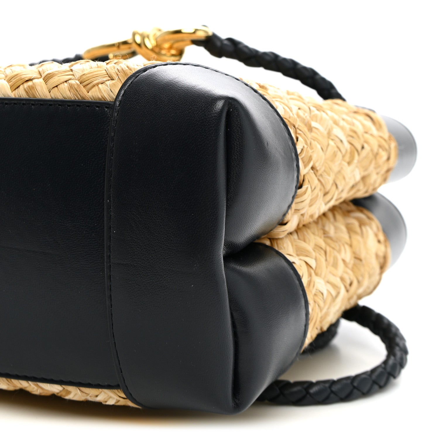 Bottega Veneta Raffia Lambskin Intrecciato Small Andiamo Shoulder Bag Natural Midnight 9 of 9