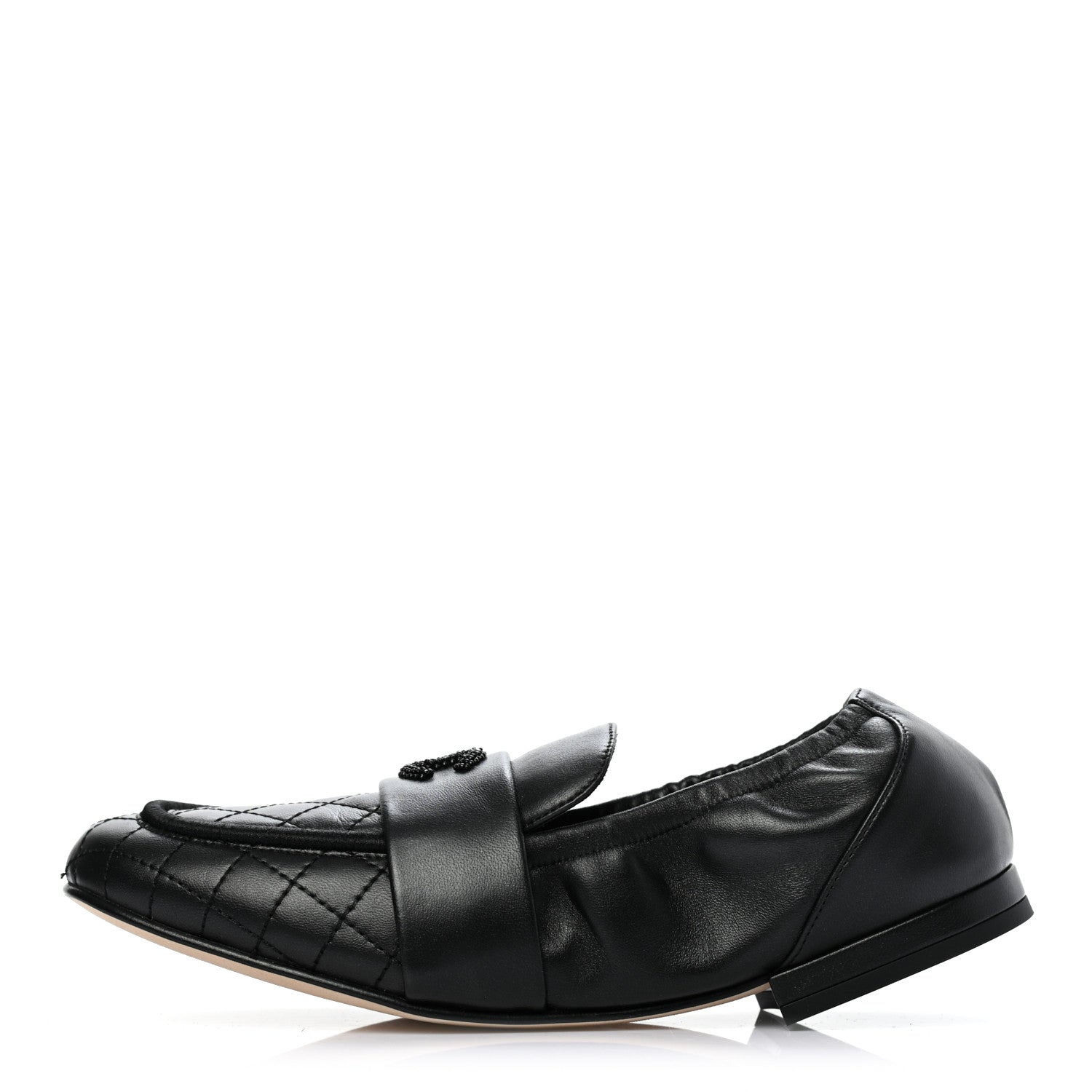 Chanel Laminated Lambskin Womens Quilted Elastic CC Moccasin Loafers 36 Black 1 of 8
