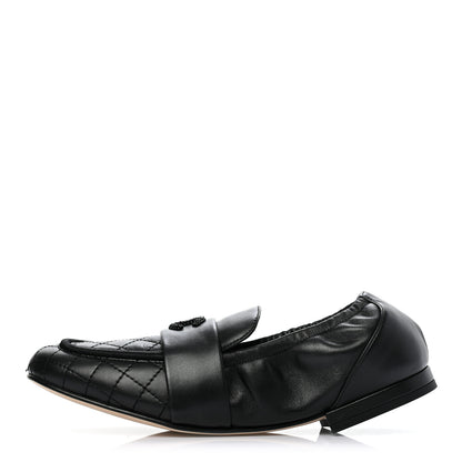 Chanel Laminated Lambskin Womens Quilted Elastic CC Moccasin Loafers 36 Black 1 of 8