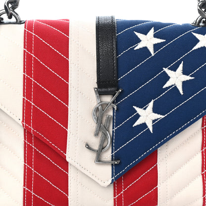 Saint Laurent Canvas Matelasse Chevron American Flag Monogram Medium College Bag Red Blue 7 of 9