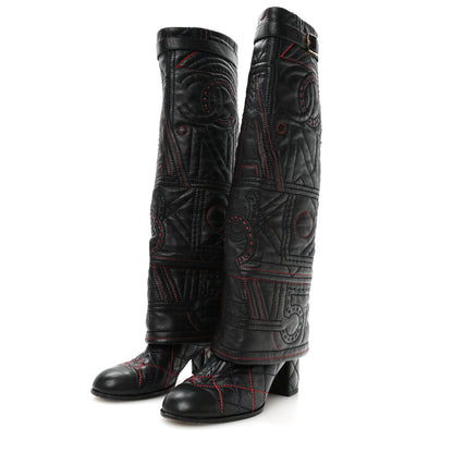 Chanel Lambskin Stitched Logo Fold Over High Boots 41 Black 3 of 7