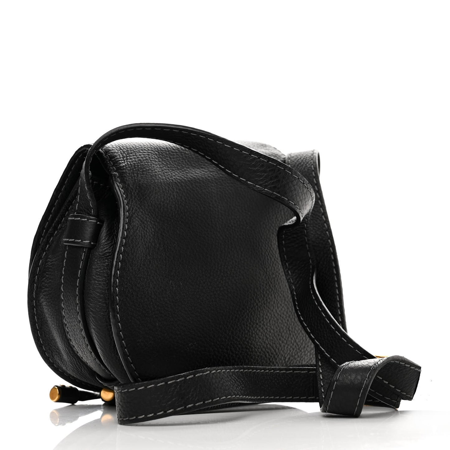 Grained Calfskin Small Marcie Saddle Bag Black