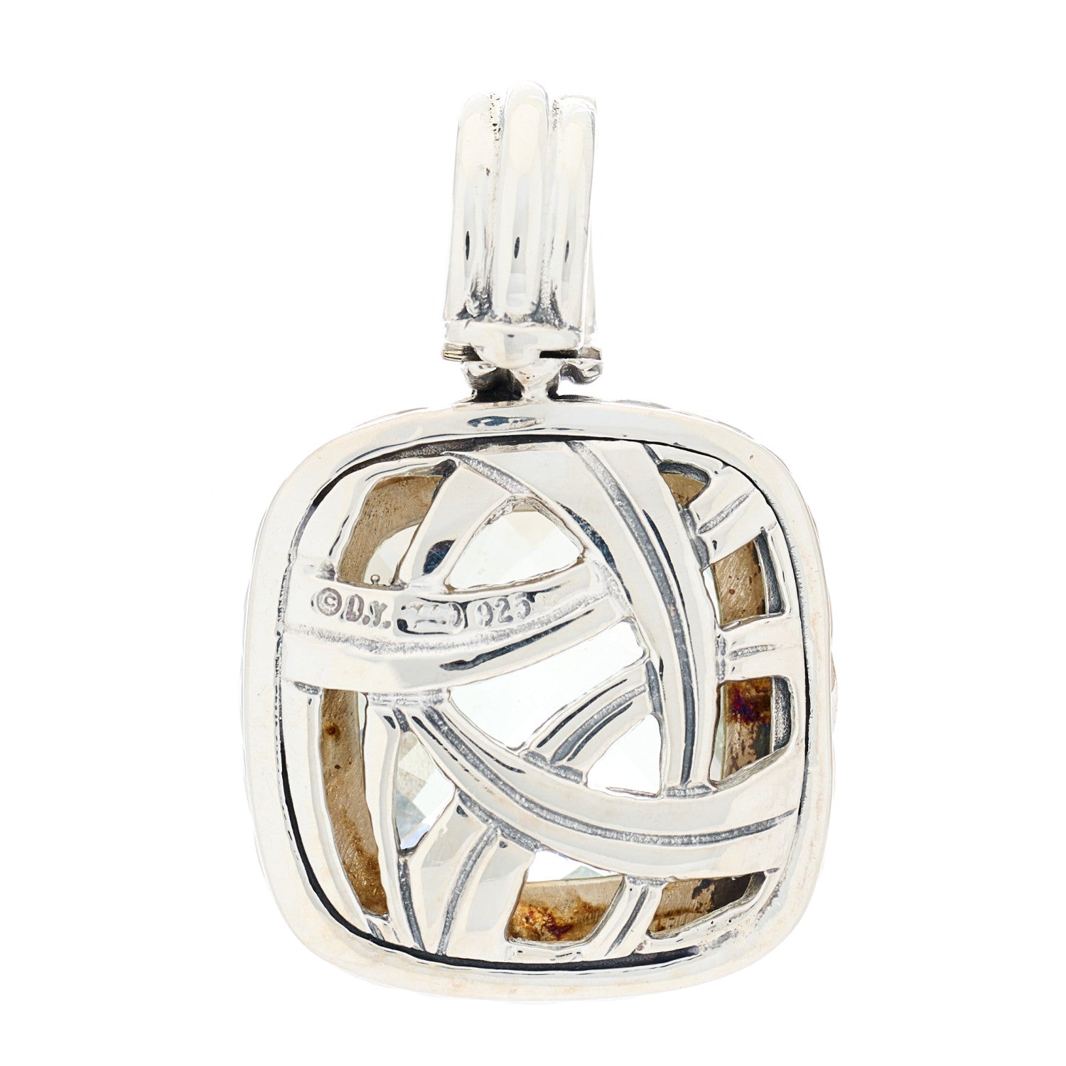 David Yurman Sterling Silver Diamond Prasiolite 14mm Albion Enhancer Pendant 3 of 4