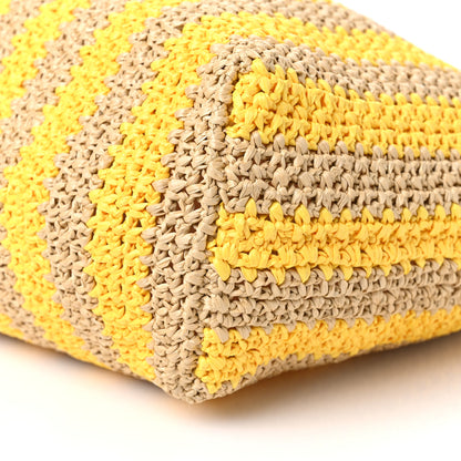 Prada Yarn Raffia Effect Crochet Striped Large Logo Tote Naturale Giallo 9 of 9