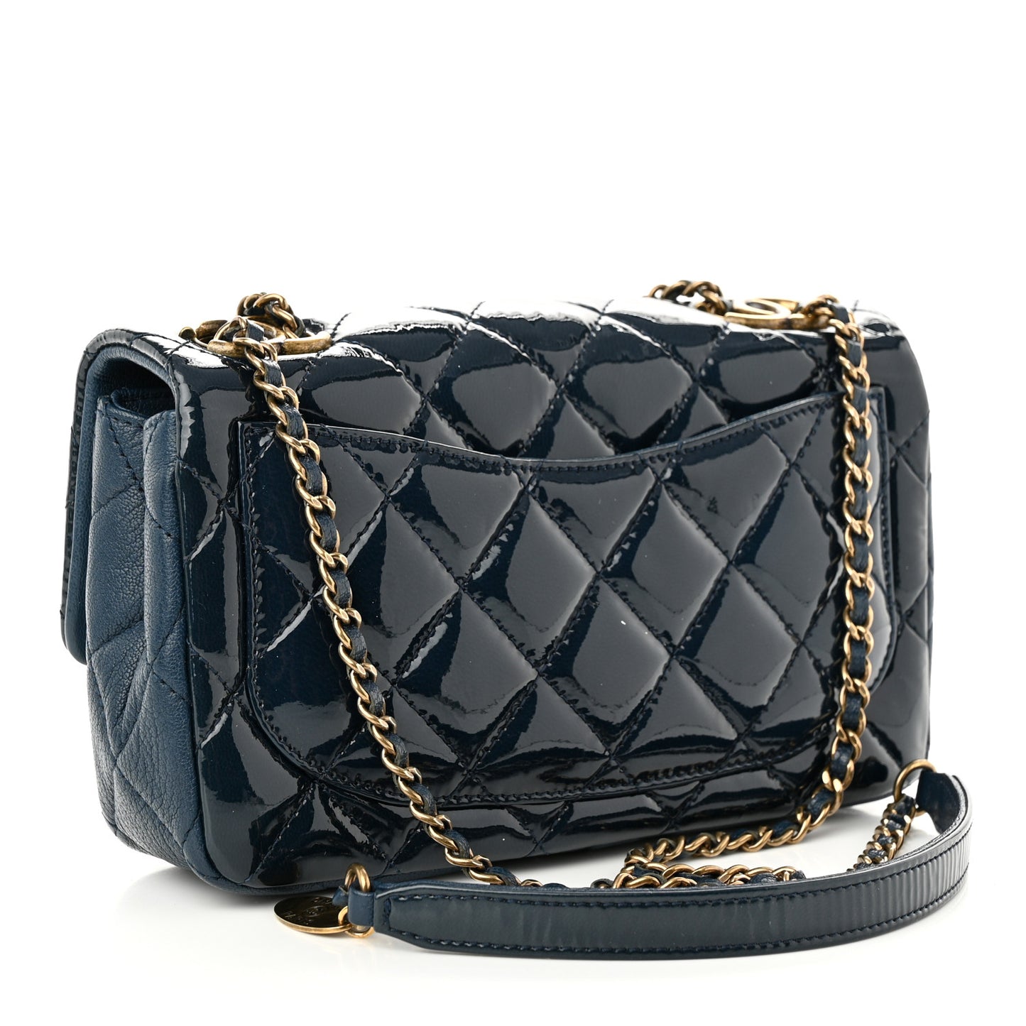 Patent Goatskin Quilted Small CC Eyelet Flap Blue