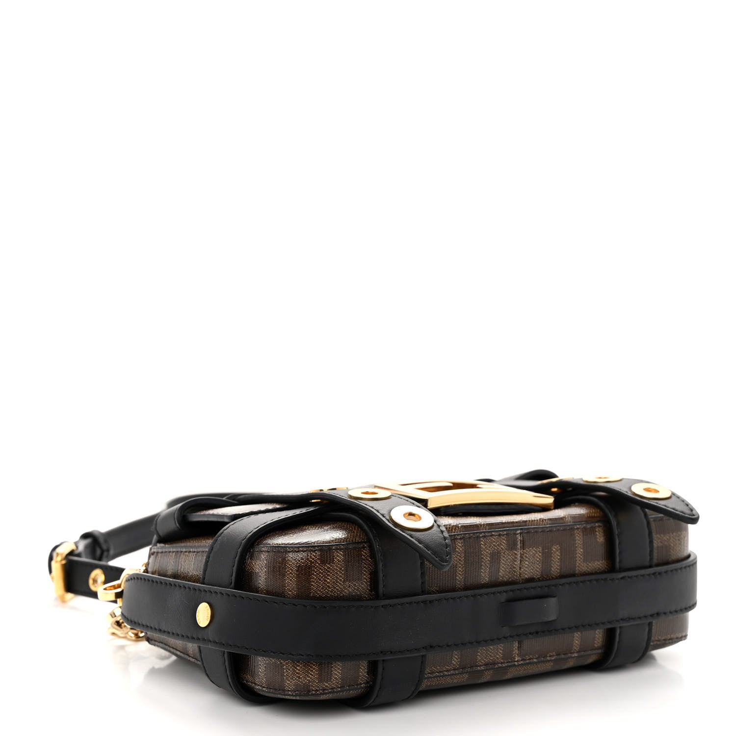 Fendi Glazed Fabric Vitello Century FF 1974 Mini Baguette Cage Mogano Panna Black 4 of 10