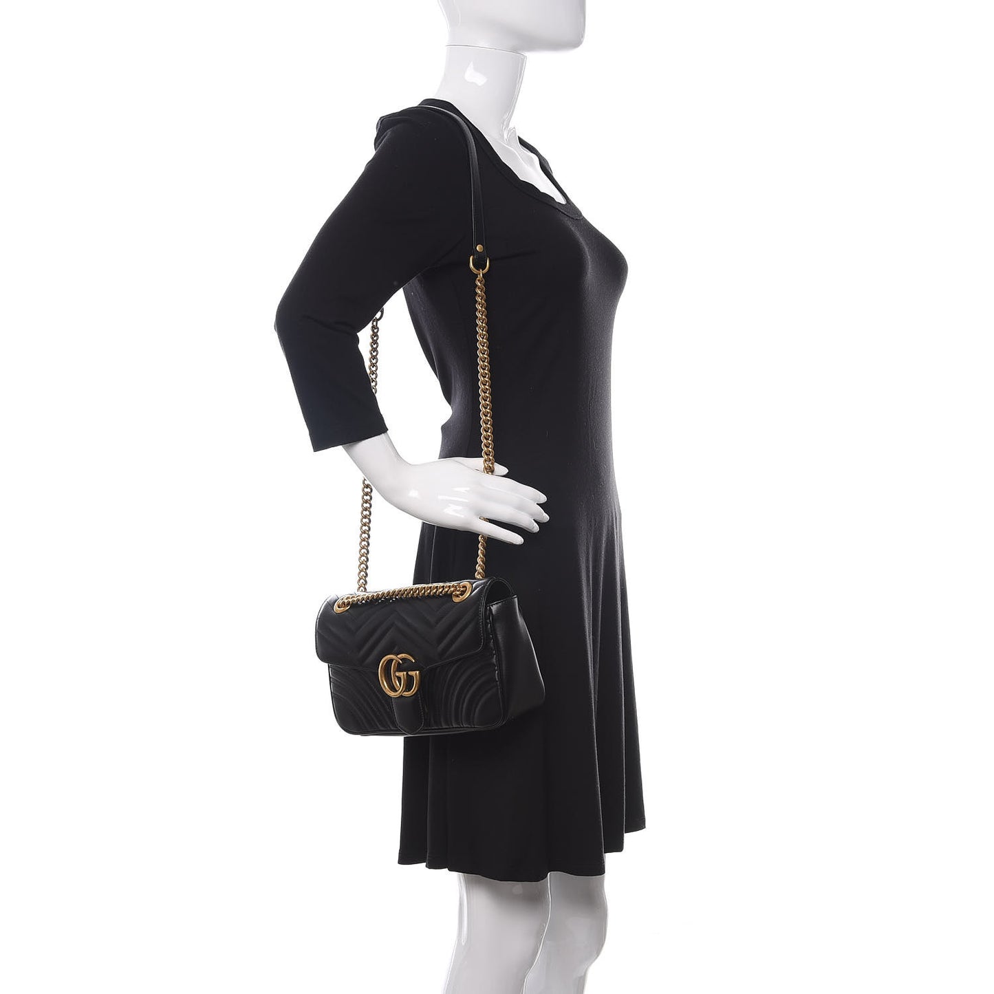 Calfskin Matelasse Small GG Marmont Shoulder Bag Black