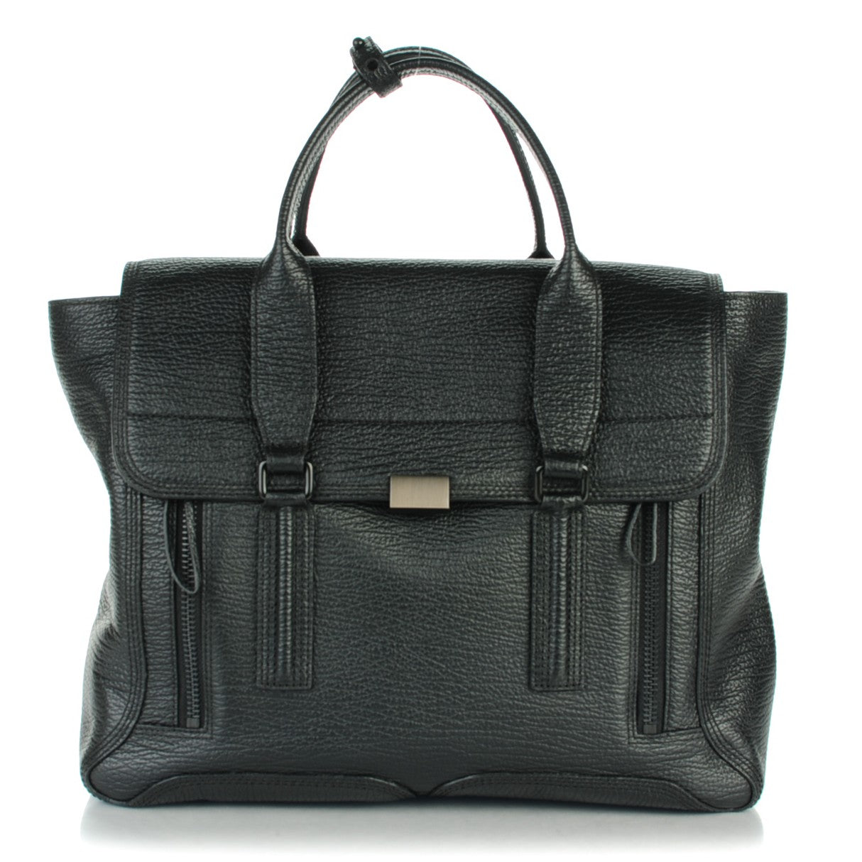 3.1 Textured Calfskin Large Pashli Satchel Black