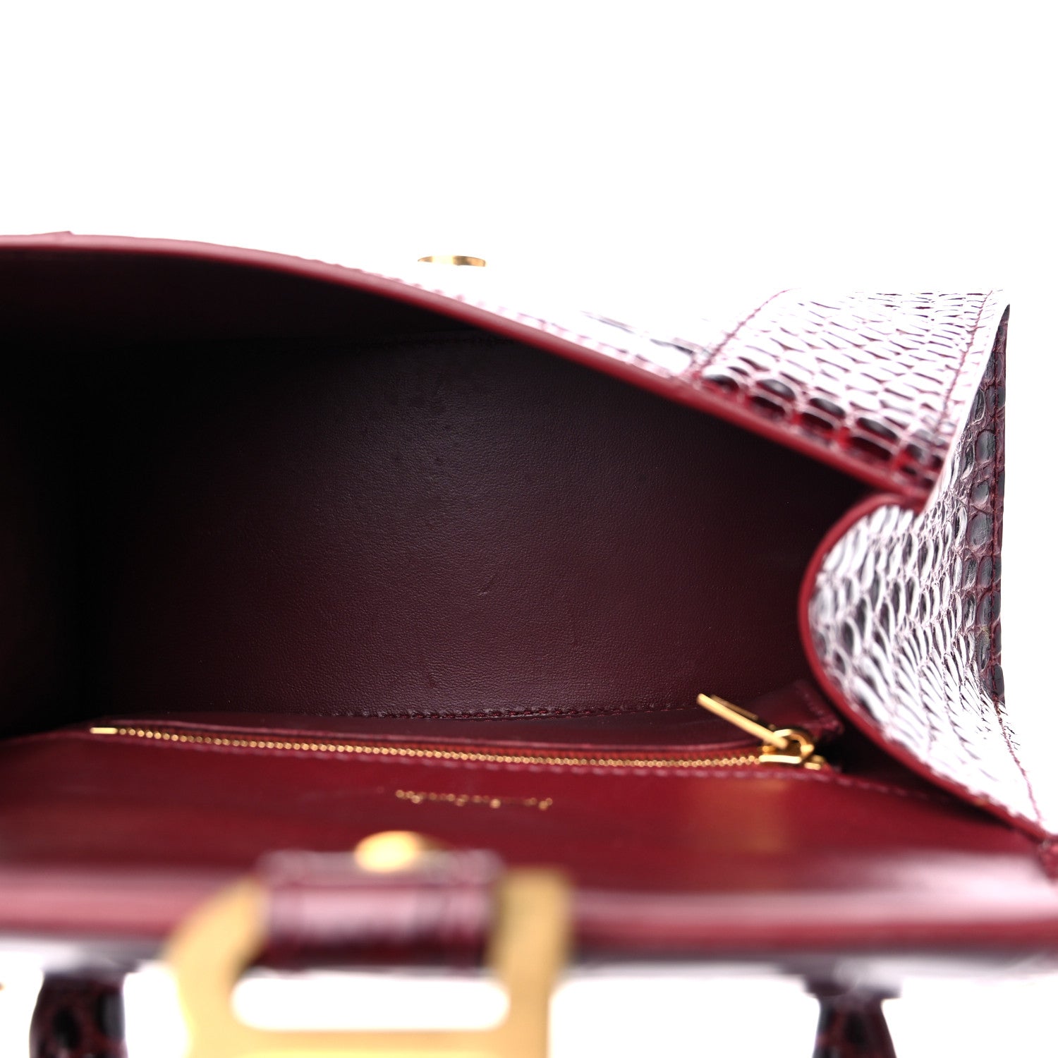 Balenciaga Shiny Calfskin Crocodile Embossed Small Hourglass Top Handle Bag Dark Red 5 of 15