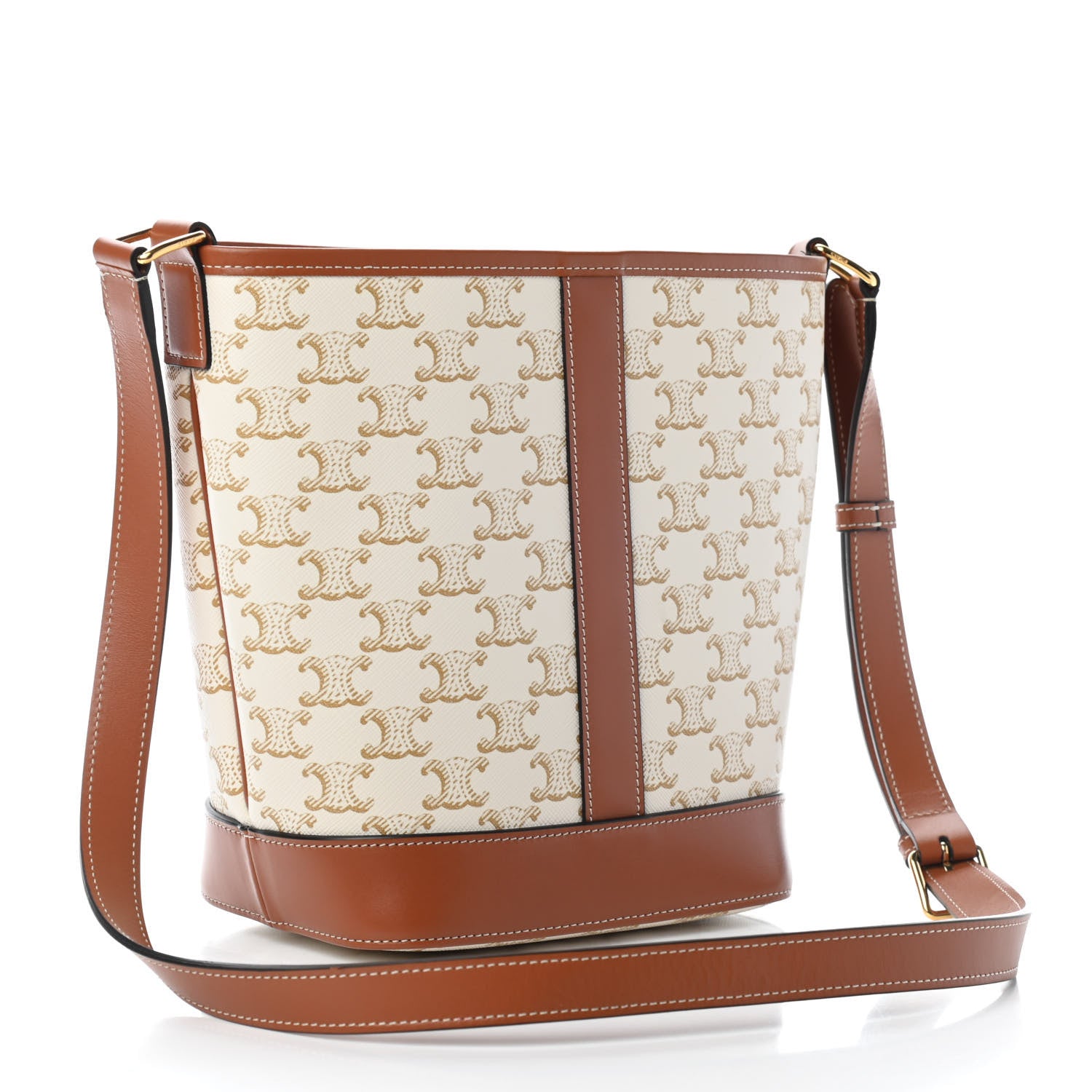 Celine Triomphe Canvas Calfskin Small Bucket Bag White 3 of 9