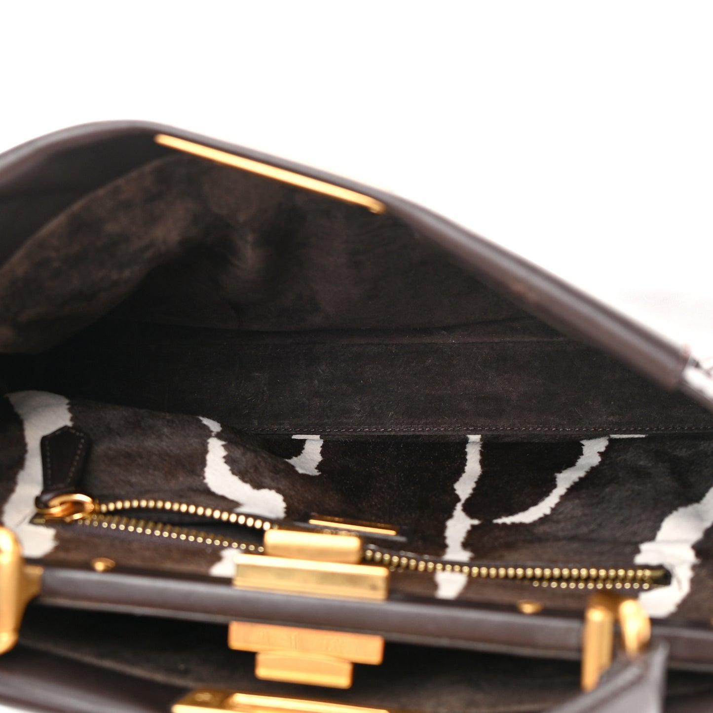 Vitello Calf Hair Zebra Print Medium Peekaboo Iconic Satchel Black