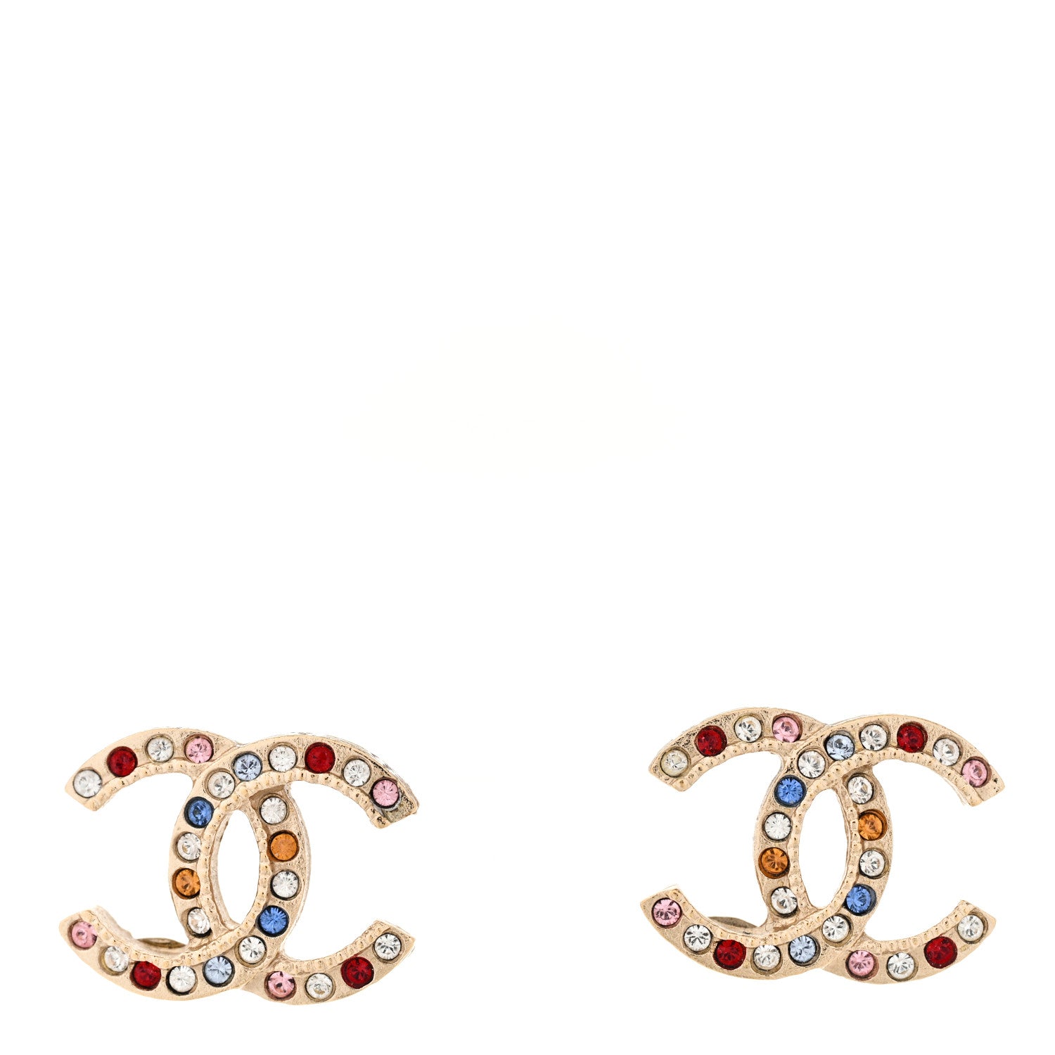 Chanel Crystal Over The Rainbow CC Earrings Gold Multicolor