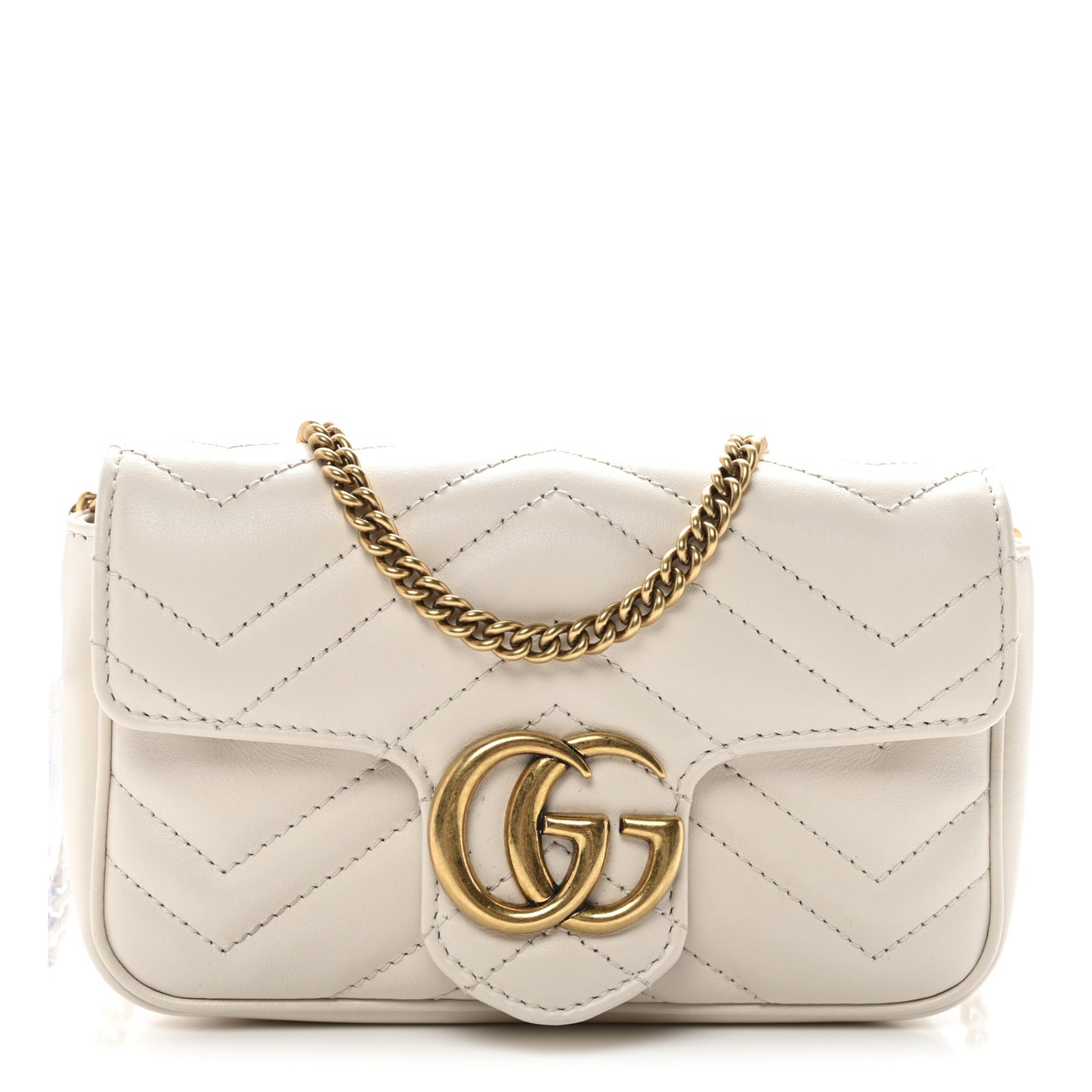 Calfskin Matelasse Super Mini GG Marmont Shoulder Bag White