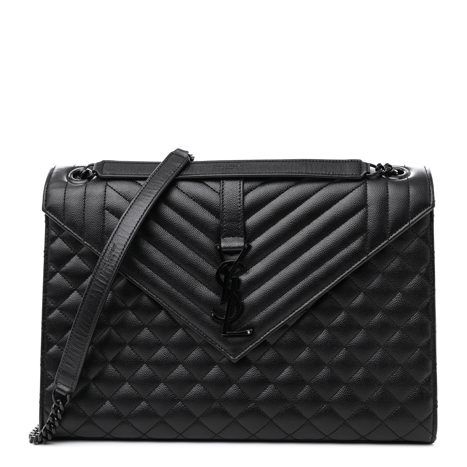 Saint Laurent Grain De Poudre Textured Mixed Matelasse Triquilt Medium Monogram Monochrome Satchel Black 1 of 13