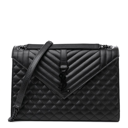 Saint Laurent Grain De Poudre Textured Mixed Matelasse Triquilt Medium Monogram Monochrome Satchel Black 1 of 13