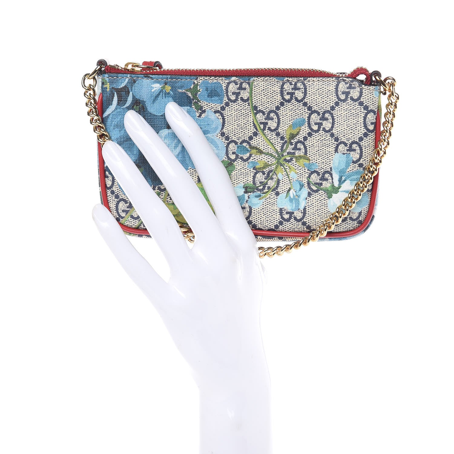 Gucci GG Supreme Monogram Blooms Mini Chain Bag Beige Blue Navy Hibiscus Red 2 of 9