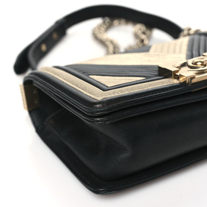 Chanel Metallic Calfskin Pleated Small Boy In Rome Flap Black Gold 9 of 10