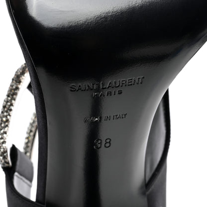 Saint Laurent Crepe Satin Crystal Buckle Sean 110 Sandals 38 Black 6 of 7