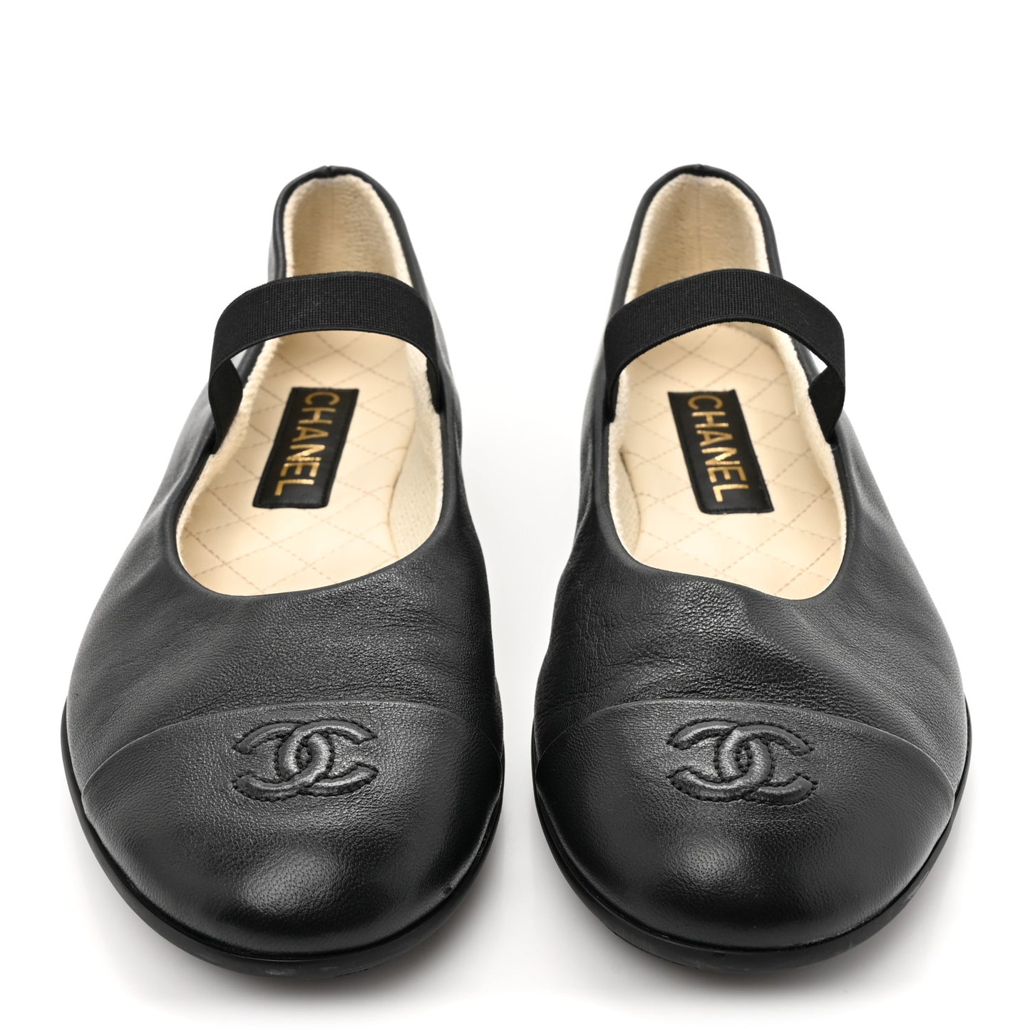 Lambskin Cap Toe CC Mary Jane Flats 39 Black