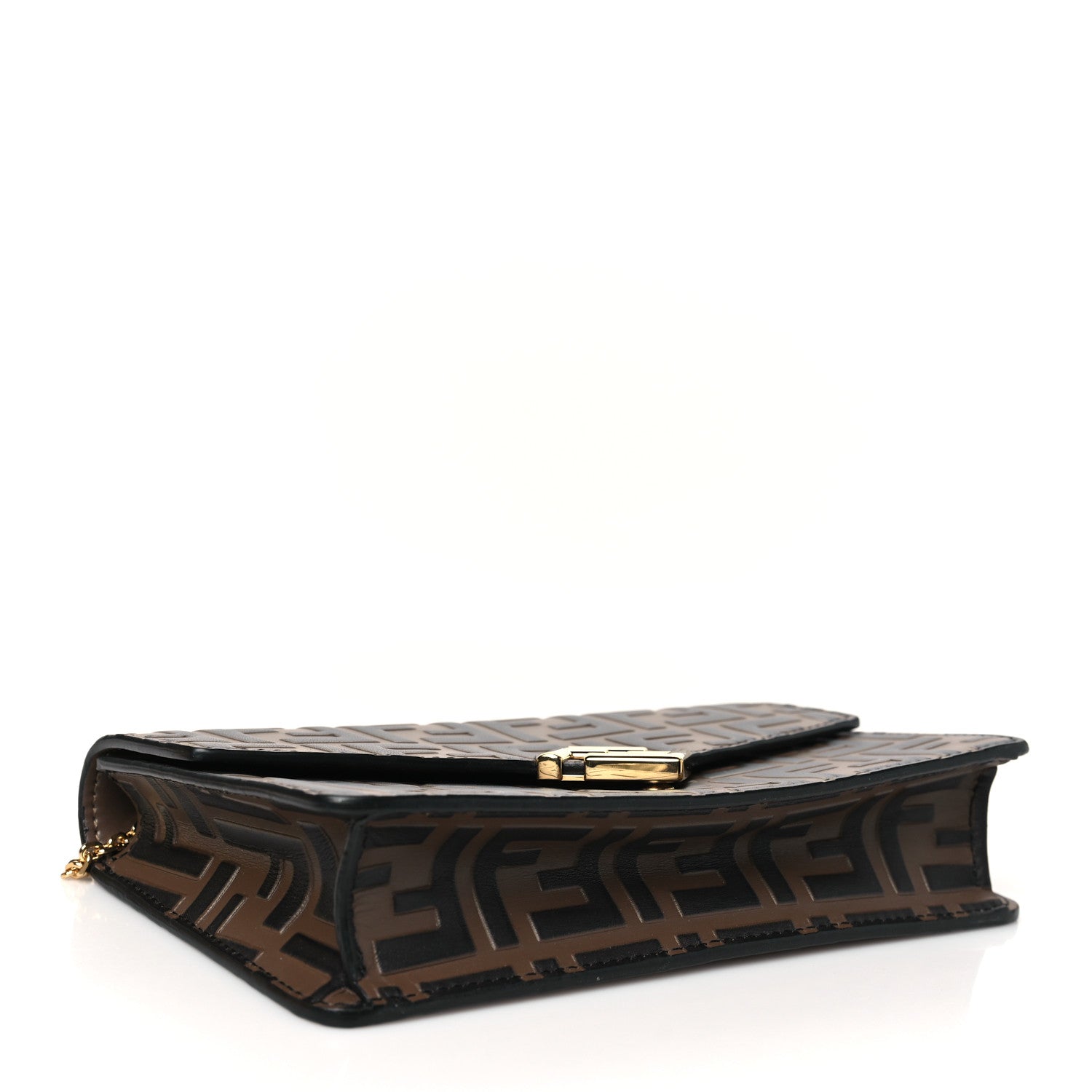 Fendi Vitello Ceylon Bi-Color FF 1974 Embossed FF Diamonds Chain Wallet Maya Black 4 of 12