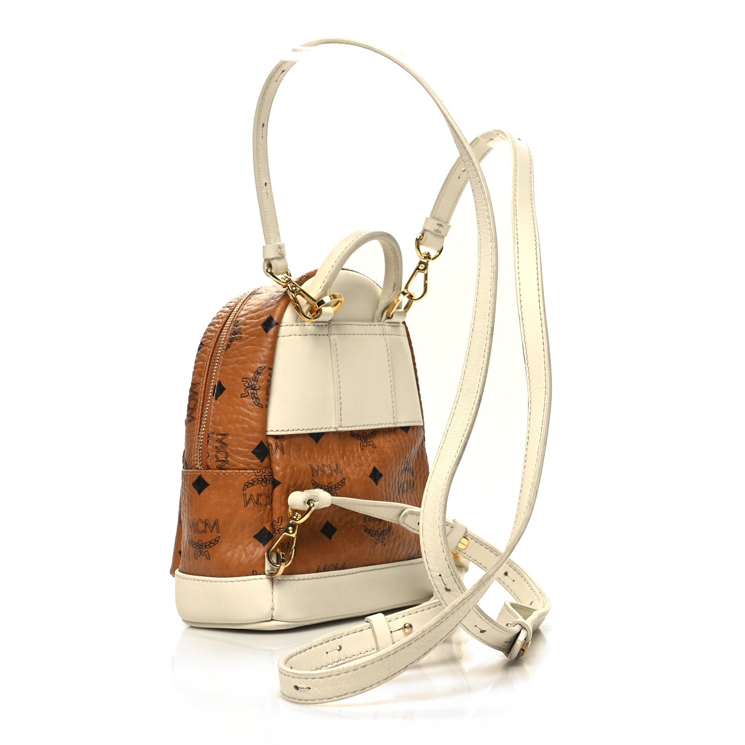 MCM Visetos X-Mini Stark Backpack Cognac White 3 of 11