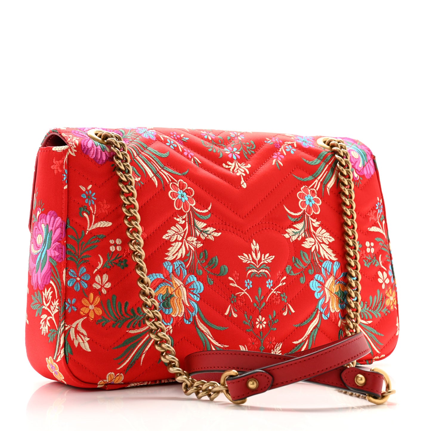 Jacquard Matelasse Floral Medium GG Marmont Shoulder Bag Red