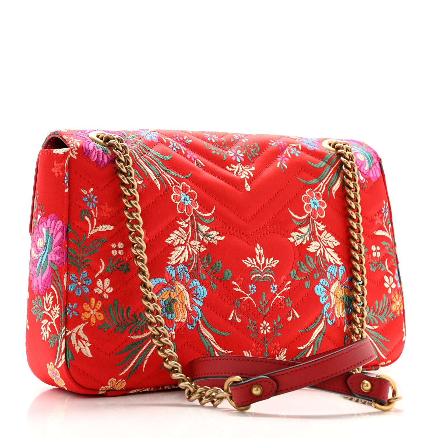 Gucci Jacquard Matelasse Floral Medium GG Marmont Shoulder Bag Red 3 of 12