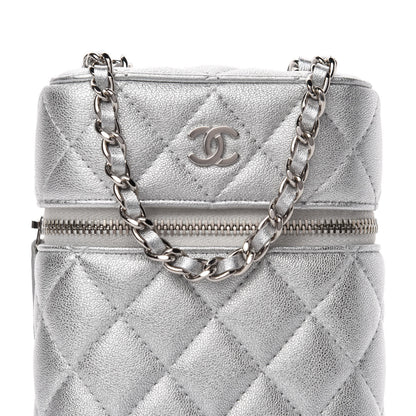 Chanel Metallic Lambskin Quilted Phone Holder With Chain Silver 10 of 10