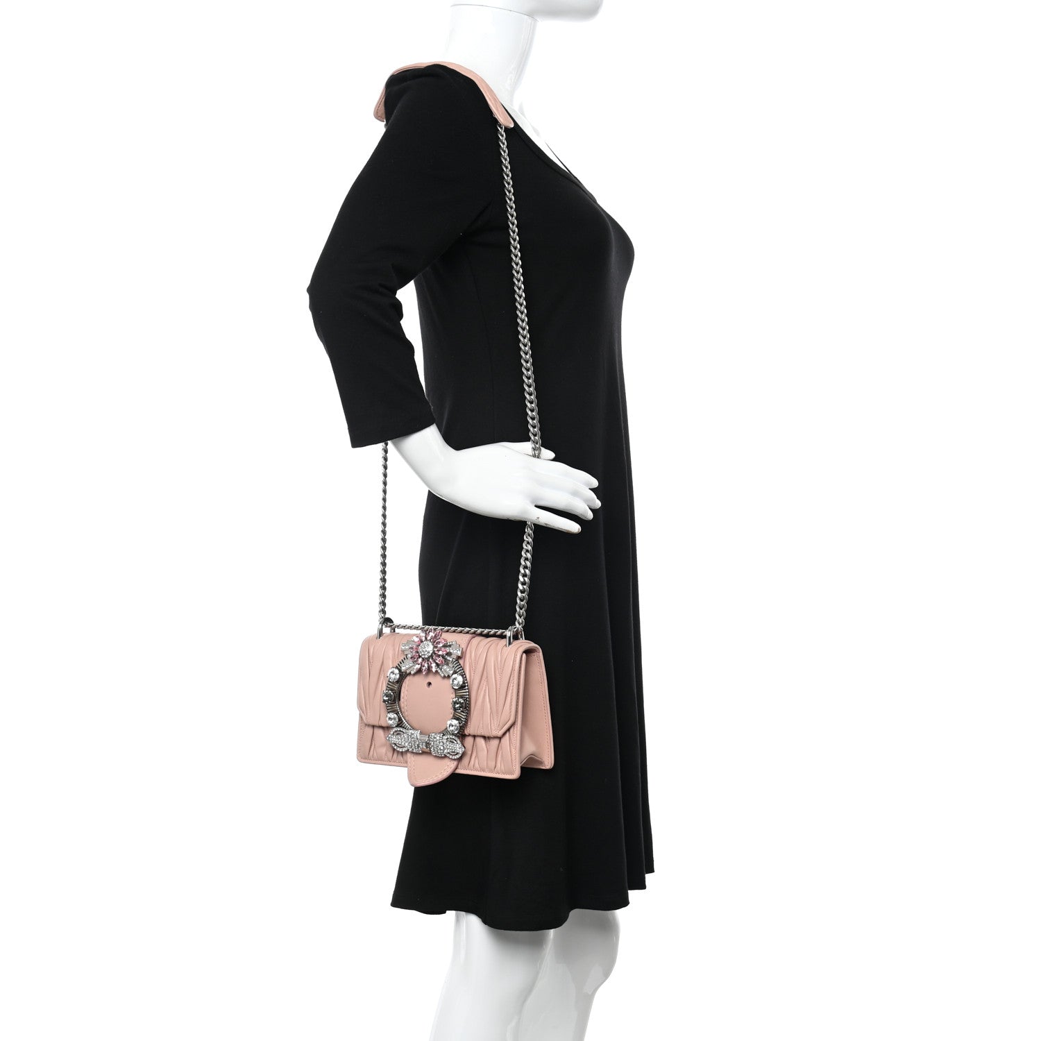 Miu Miu Nappa Matelasse Crystal Embellished Lady Shoulder Bag Orchidea 2 of 10