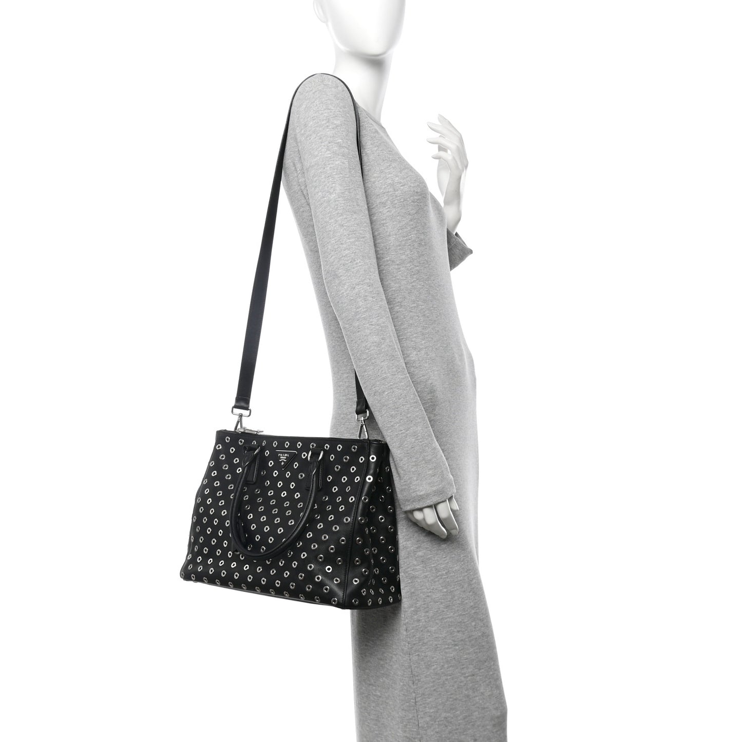 City Calf Grommet Large Double Zip Tote Black