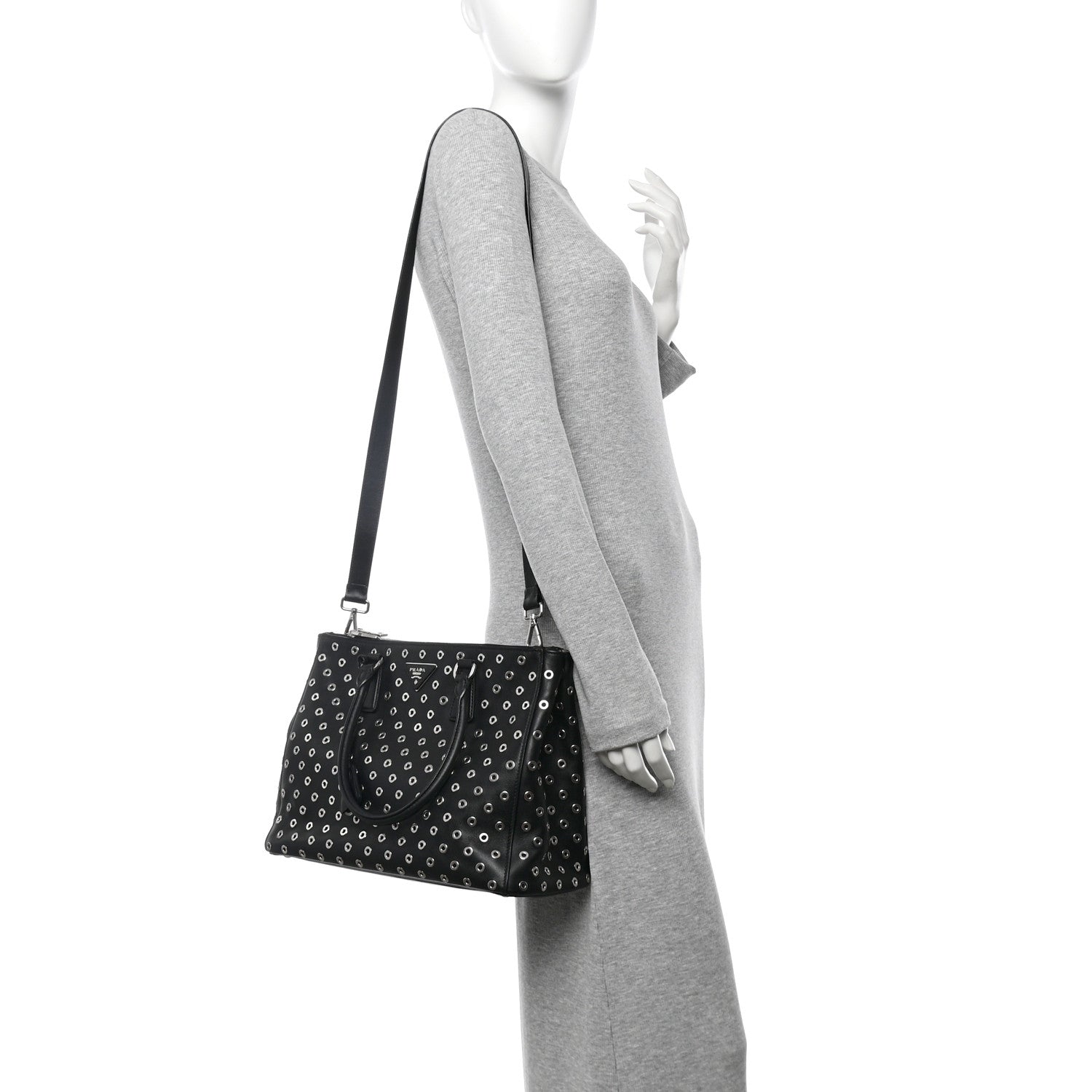 Prada City Calf Grommet Large Double Zip Tote Black 2 of 14