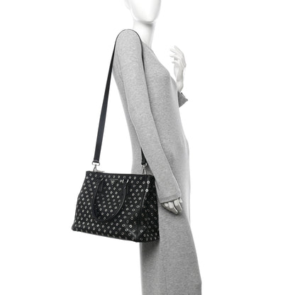Prada City Calf Grommet Large Double Zip Tote Black 2 of 14