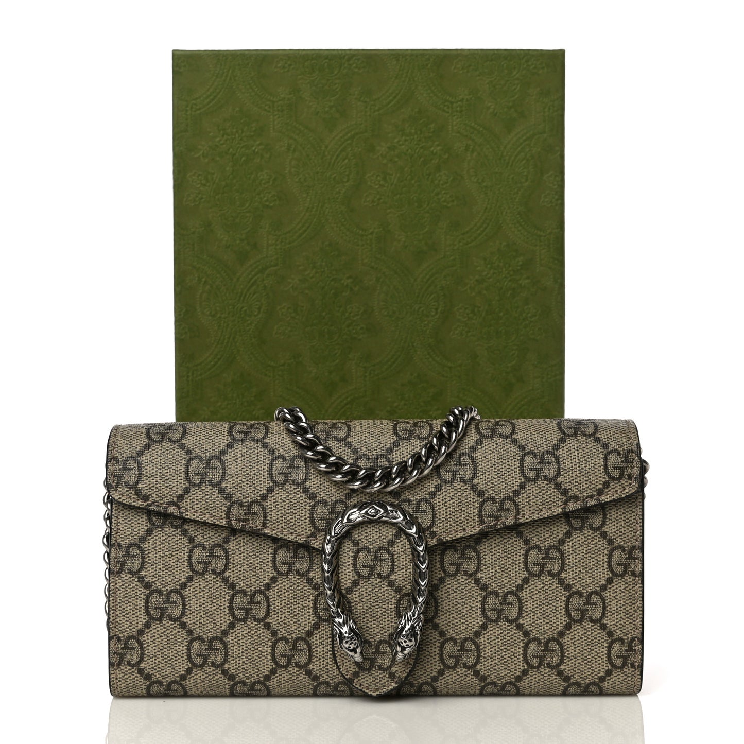 GG Supreme Monogram Dionysus Chain Clutch Wallet Beige Taupe