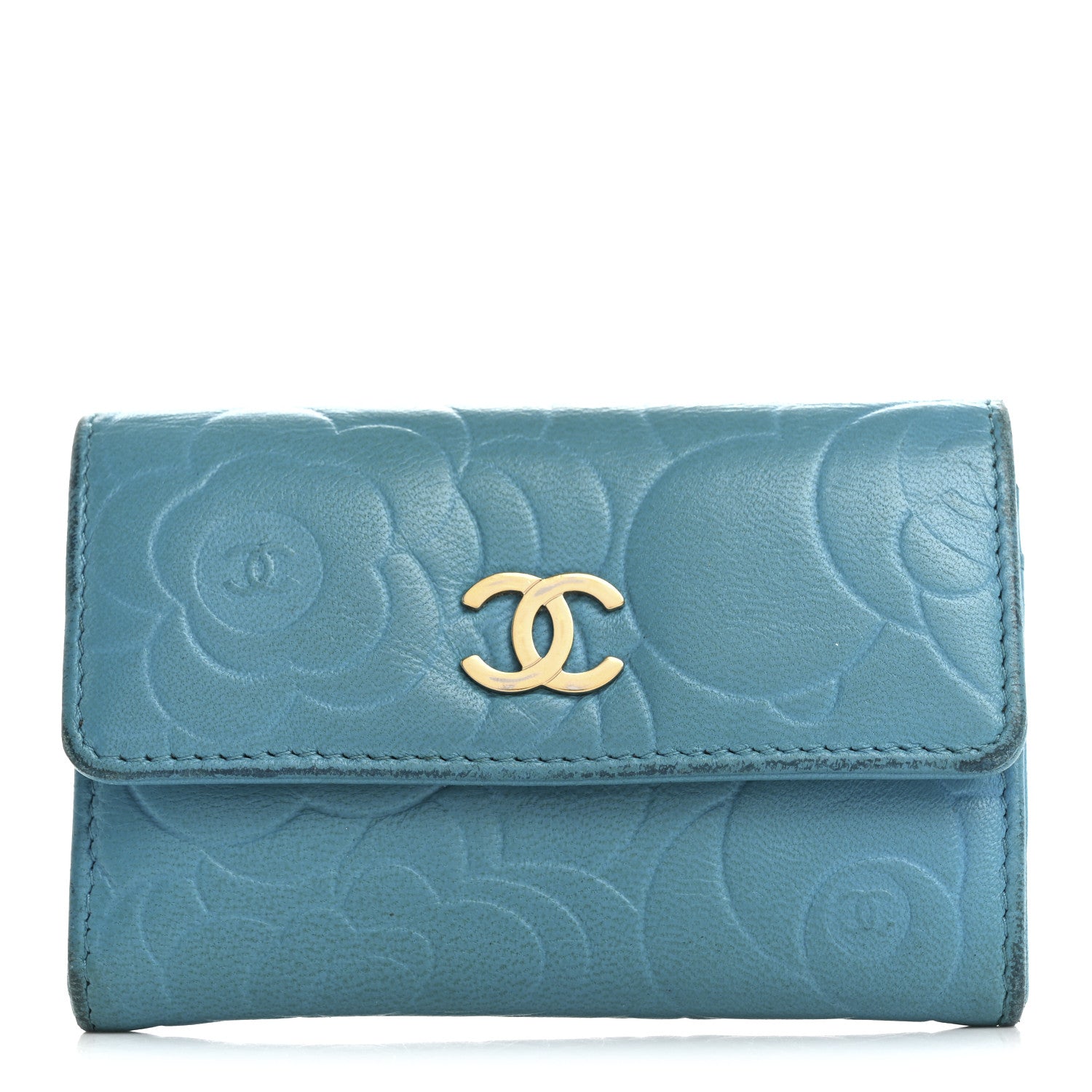 Chanel Lambskin Camellia Embossed Flap Card Holder Blue 1 of 13