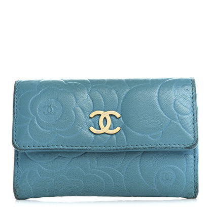Chanel Lambskin Camellia Embossed Flap Card Holder Blue 1 of 13