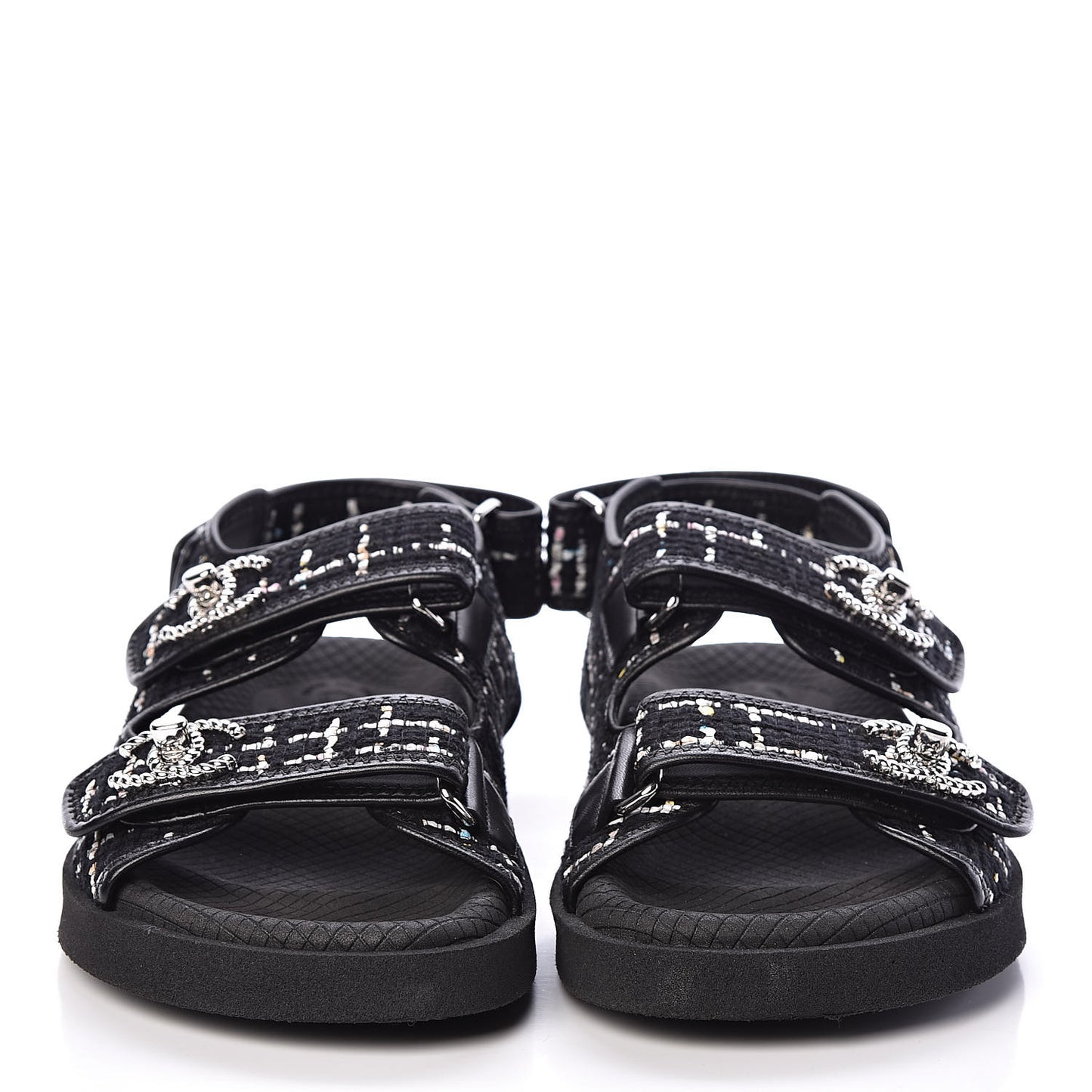 Tweed Lambskin Sandals 37 Black Multicolor