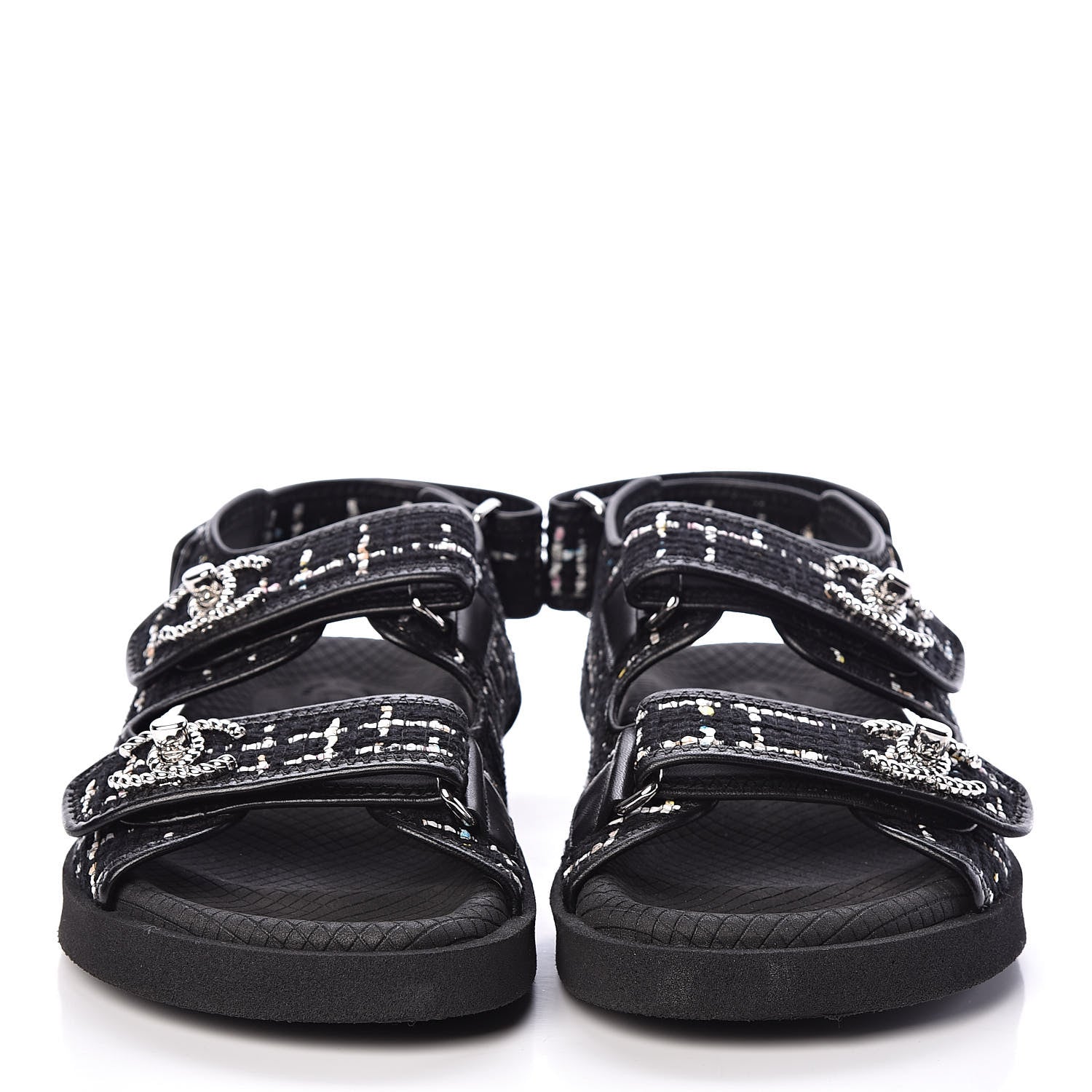 Chanel Tweed Lambskin Sandals 37 Black Multicolor 2 of 8