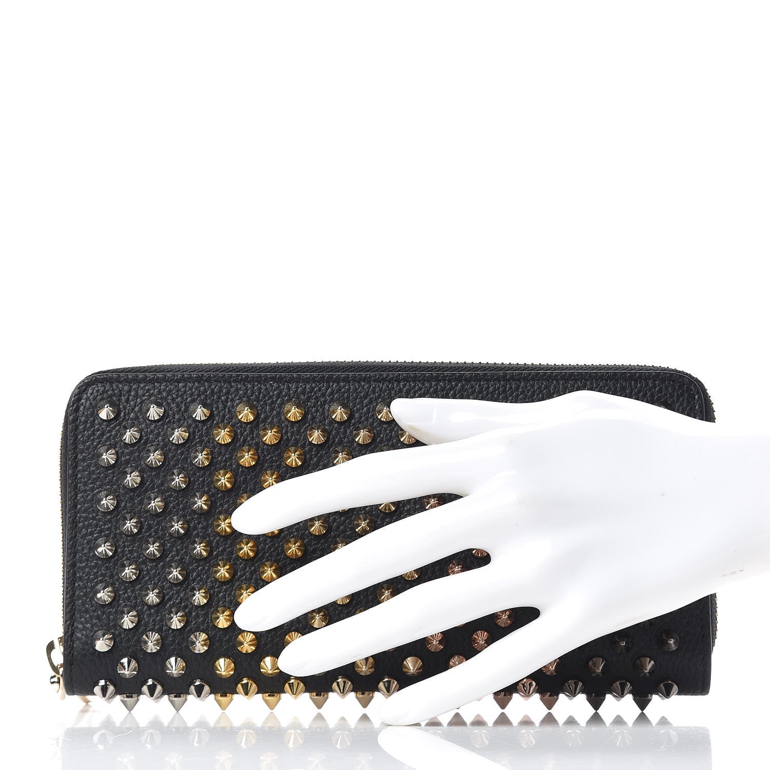 Christian Louboutin Calfskin Empire Panettone Spiked Zip Around Wallet Black 2 of 6