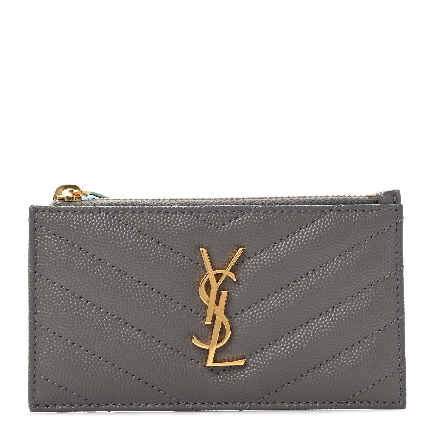 Grain De Poudre Matelasse Chevron Monogram Fragments Zippered Card Case Fog