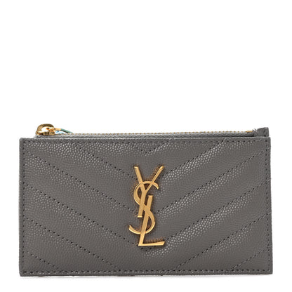 Saint Laurent Grain De Poudre Matelasse Chevron Monogram Fragments Zippered Card Case Fog 1 of 8